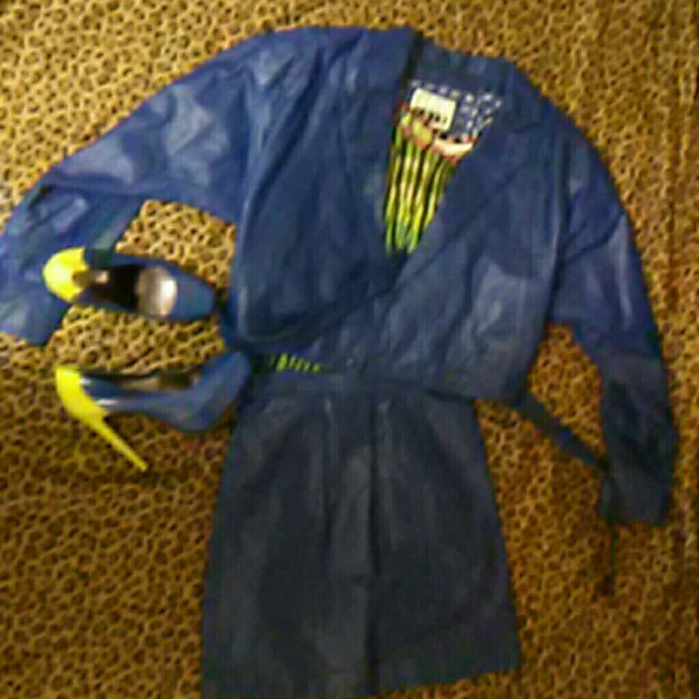Beautiful Vintage 80's Blue Leather Jacket &Skirt
